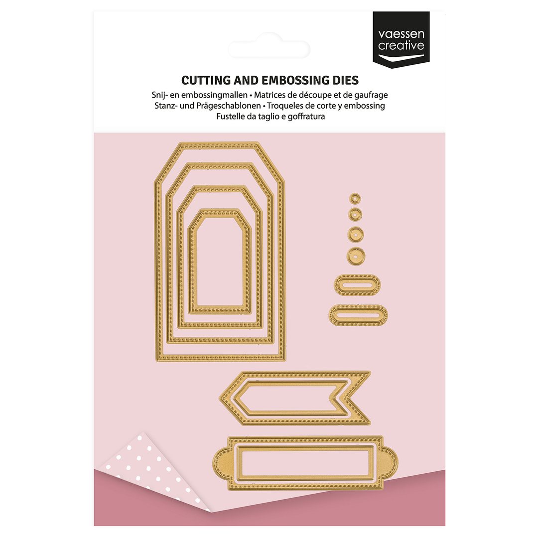 Vaessen Creative • Mini Stanz- und Prägeschablonen Trapezförmige Banner & Etiketten 14St.