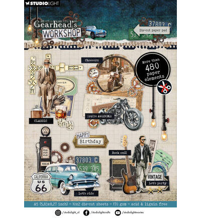 Studio Light Design Paper Pad - Die-cut elements Gearhead's Workshop - 20 sheets nr. 469