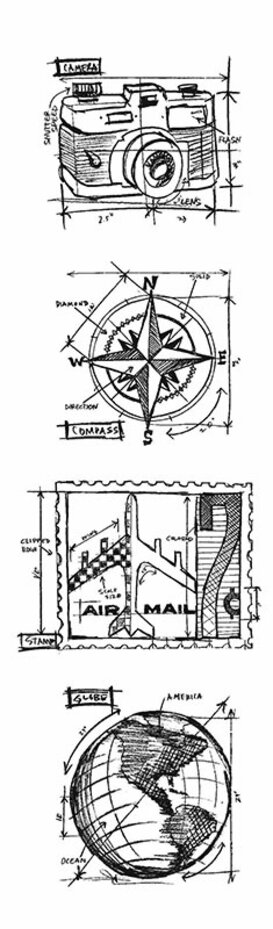 Stampers Anonymous - Travel Mini Tim Holtz Blueprints Strip Stamps