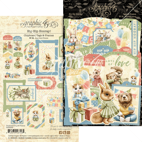 Graphic 45 - Hip Hip Hooray Chipboard Pieces, Tags & Frames