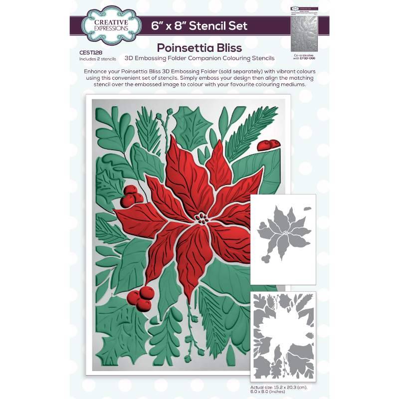 Creative Expressions Poinsettia Bliss Companion Colouring Stencil Set 6 in x 8 in 2pk