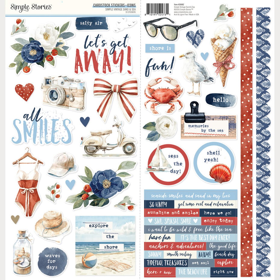 Simple Stories - Simple Vintage Sand & Sea Cardstock Stickers Icons