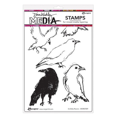 Ranger - Dina Wakley MEdia Cling Stamps Scribbly Ravens