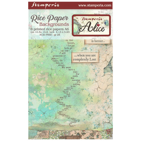 Stamperia - Alice A6 Rice Paper Backgrounds (8pcs)
