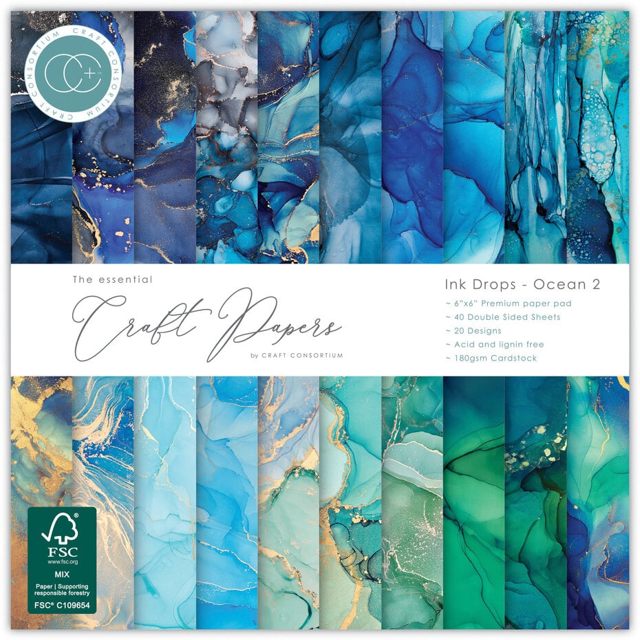 Craft Consortium - Essential Craft Papers 6x6 Inch Paper Pad Ink Drops Ocean 2