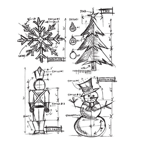 Stampers Anonymous - Christmas Blueprint Tim Holtz Cling Stamps