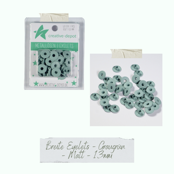 Creative Depot -  Breite Eyelets - Graugrün - Matt - 13 mm Creative Depot -  Breite Eyelets - Graugrün - Matt - 13 mm