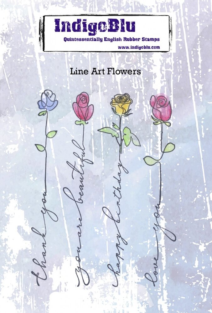 IndigoBlu - Line Art Flowers A6 Red Rubber Stamp