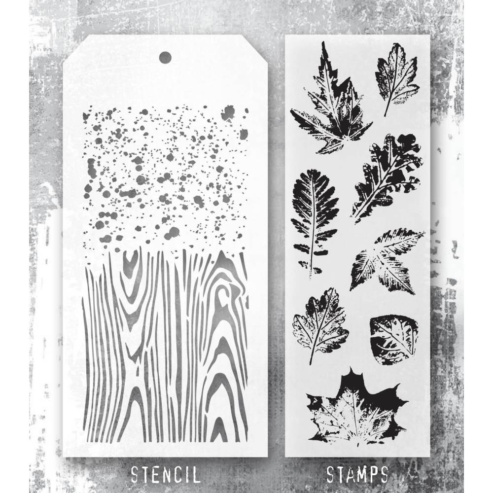 Tim Holtz Mixed-Media Stamps & Stencil Set -   Leaf Prints 