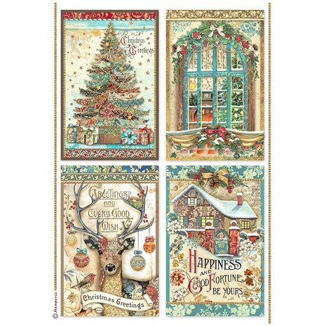 Stamperia - Christmas Greetings A4 Rice Paper 4 Cards