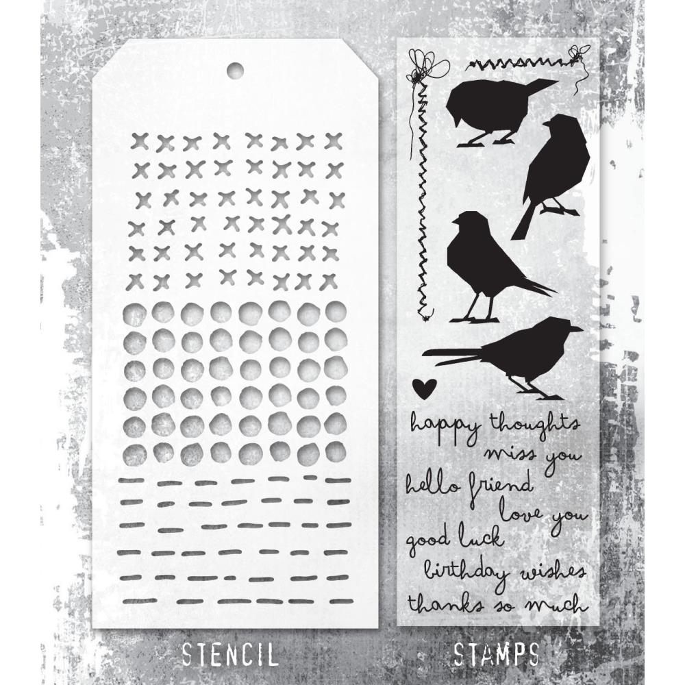 Tim Holtz Mixed-Media Stamps & Stencil Set THMM182: Silhouette Birds