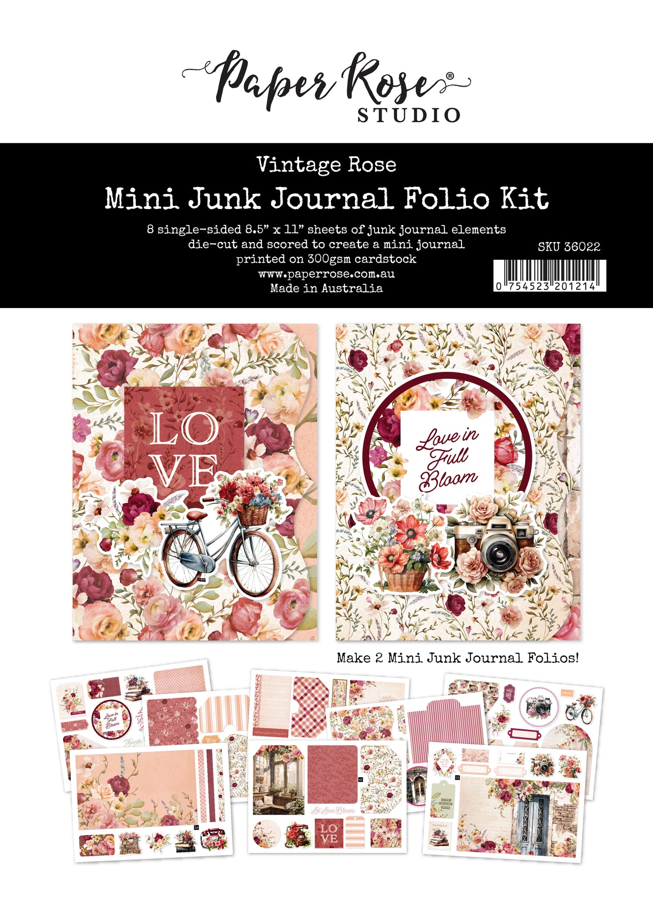 Paper Rose - Vintage Rose 8.5x11" Mini Junk Journal Folio Kit