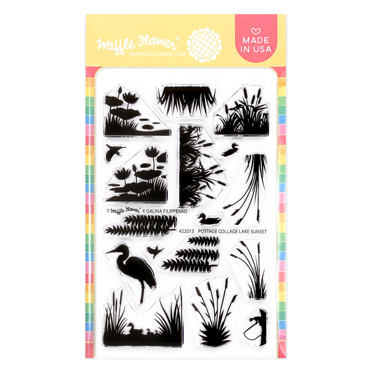 Waffle Flower -Postage Collage Lake Sunset Stamp Set
