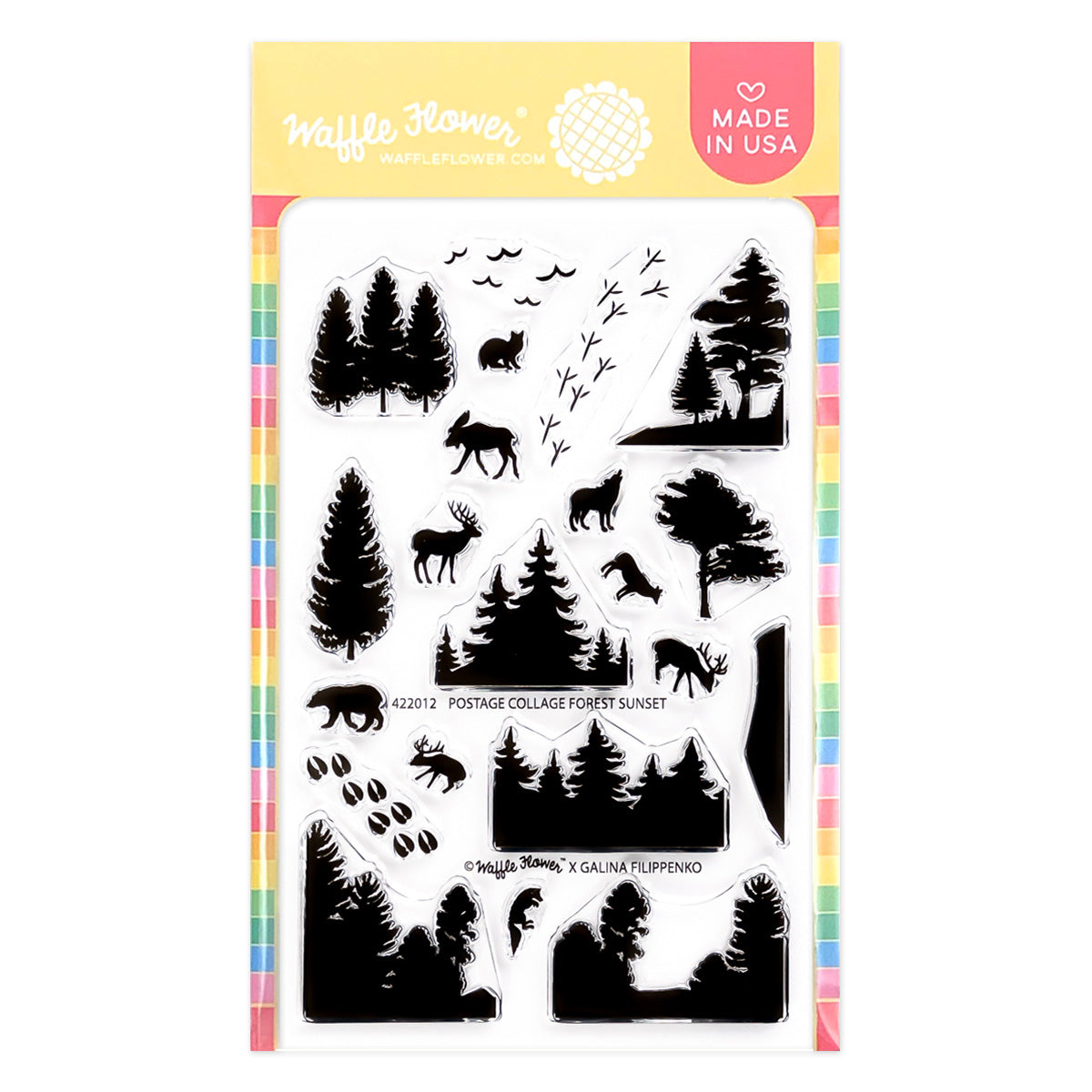 Waffle Flower -Postage Collage Forest Sunset Stamp Set