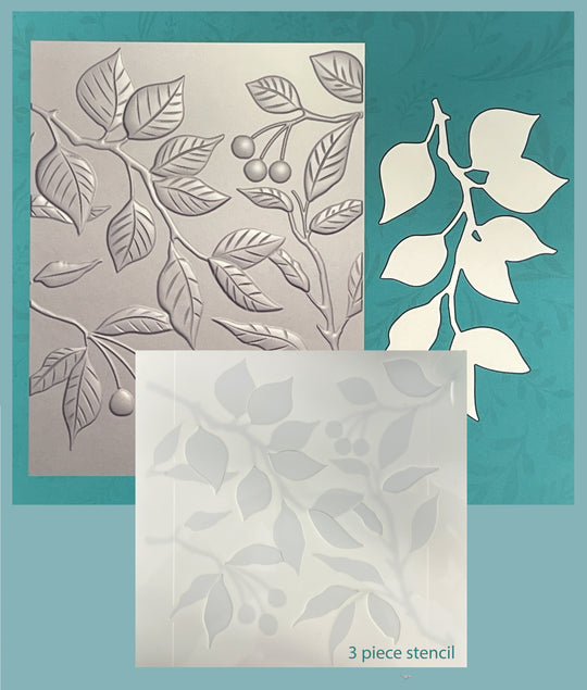 Gina K Designs - BUNDLE- Serene Branches 3D Embossing Folder, Die and Stencil