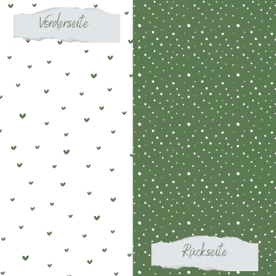 Creative Depot - Designpapier - Basic - Olive - Doodle Herzen + Sprenkel - Doppelseitig bedruckt 