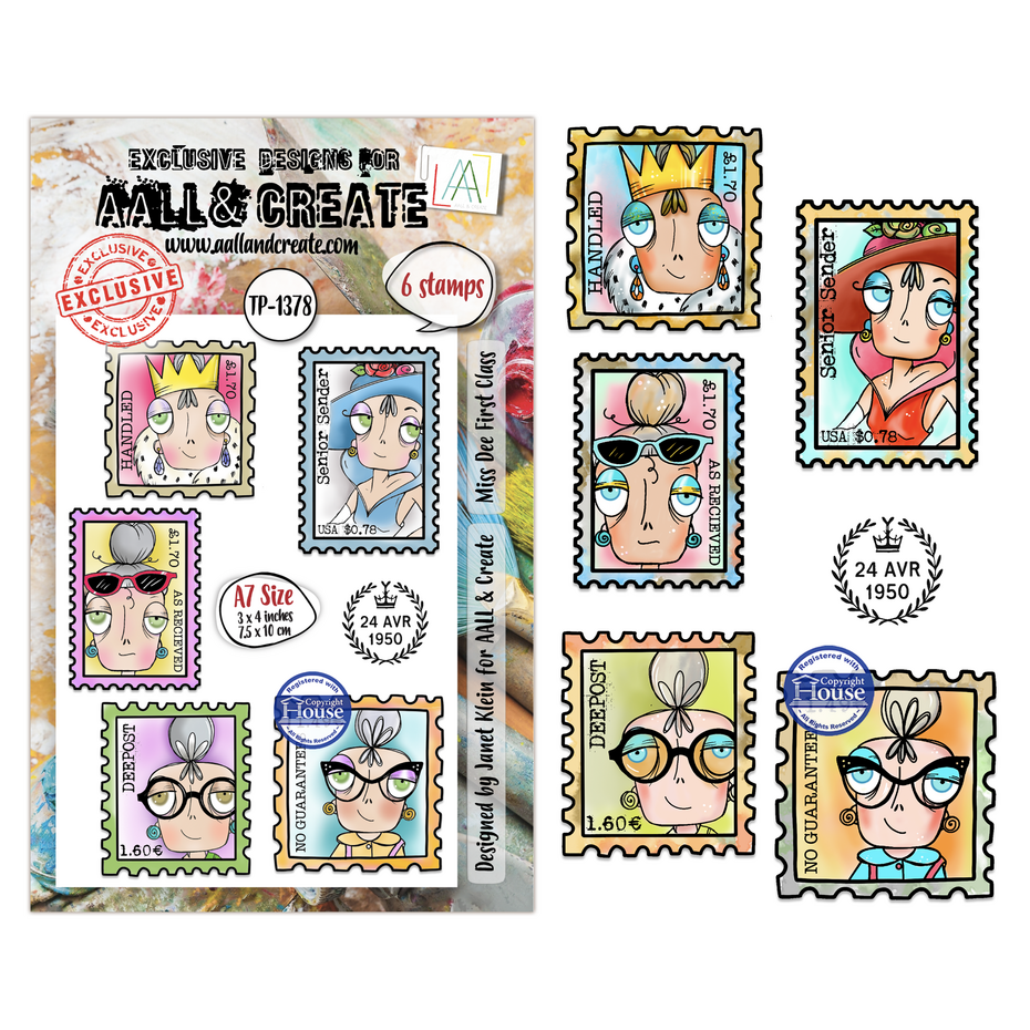 AALL & Create - Post & Ink A7 Stamp Sets Miss Dee First Class by Janet Klein
