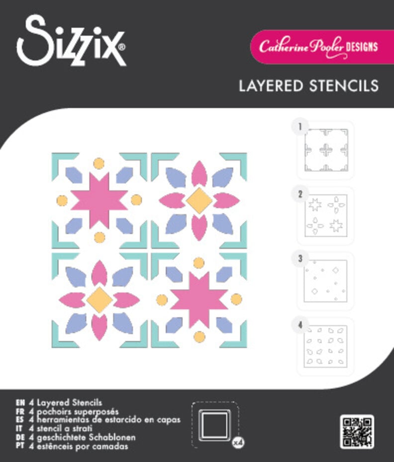 Sizzix • Mini Layered Stencils Print & Pattern Patchework Tile (4pcs) by Catherine Pooler