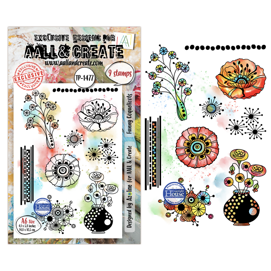 Craft Consortium - Lovely Couleurs A6 Stamp Sets Funny Coquelicots by Azoline