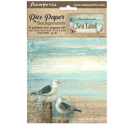 Stamperia - Sea Land A6 Rice Paper Backgrounds (8pcs)