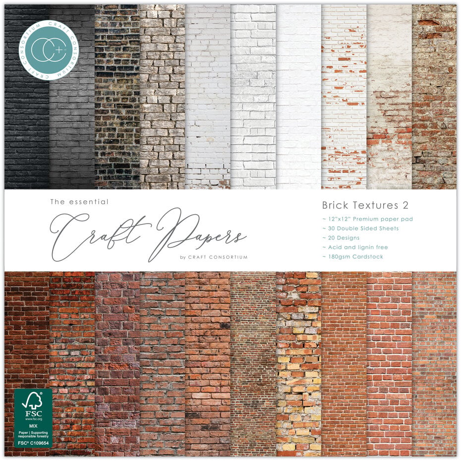 Craft Consortium - Essential Craft Papers 12x12 Inch Paper Pad Brick Textures 2