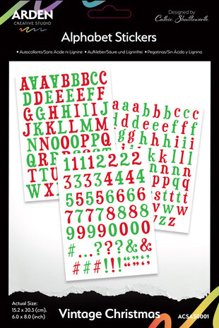 Arden Creative Studio - Vintage Christmas 6x8 Inch Alphabet Stickers (3pcs) 