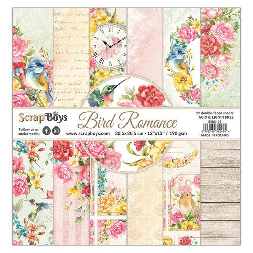Scrapboys 12x12 Bird Romance paperset 12 vl+cut out elements-DZ
