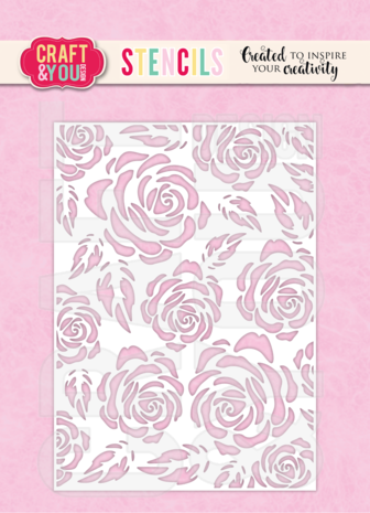Craft & You Design - Big Roses A6 Stencil 
