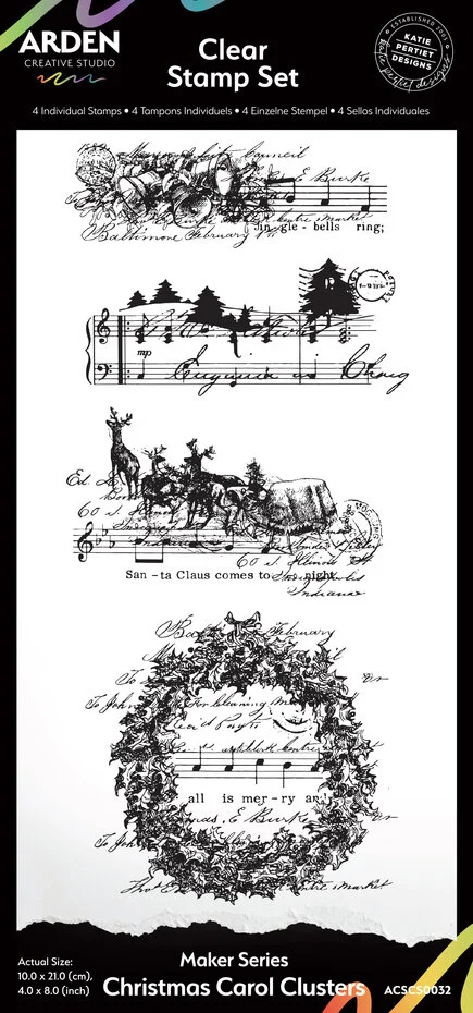 Arden Creative Studio - Maker Series 4x8 Inch Clear Stamp Set Christmas Carol Clusters by Katie Pertiet