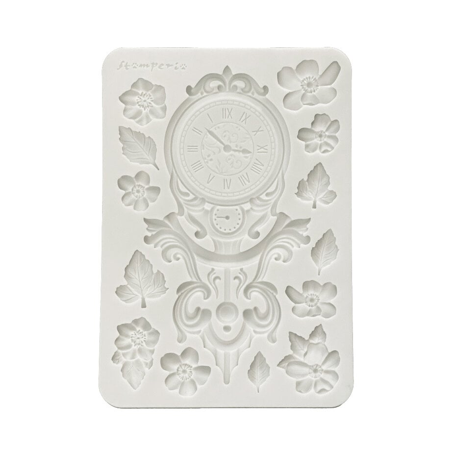 Stamperia - Gardens of Time A5 Silicon Mould Clock and Flowers by Antonis Tzanidakis