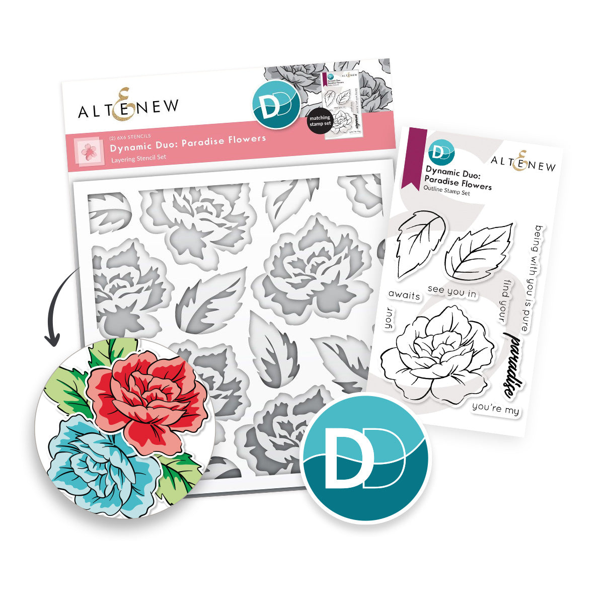 Altenew - Dynamic Duo: Paradise Flowers - Stempel+Stencil