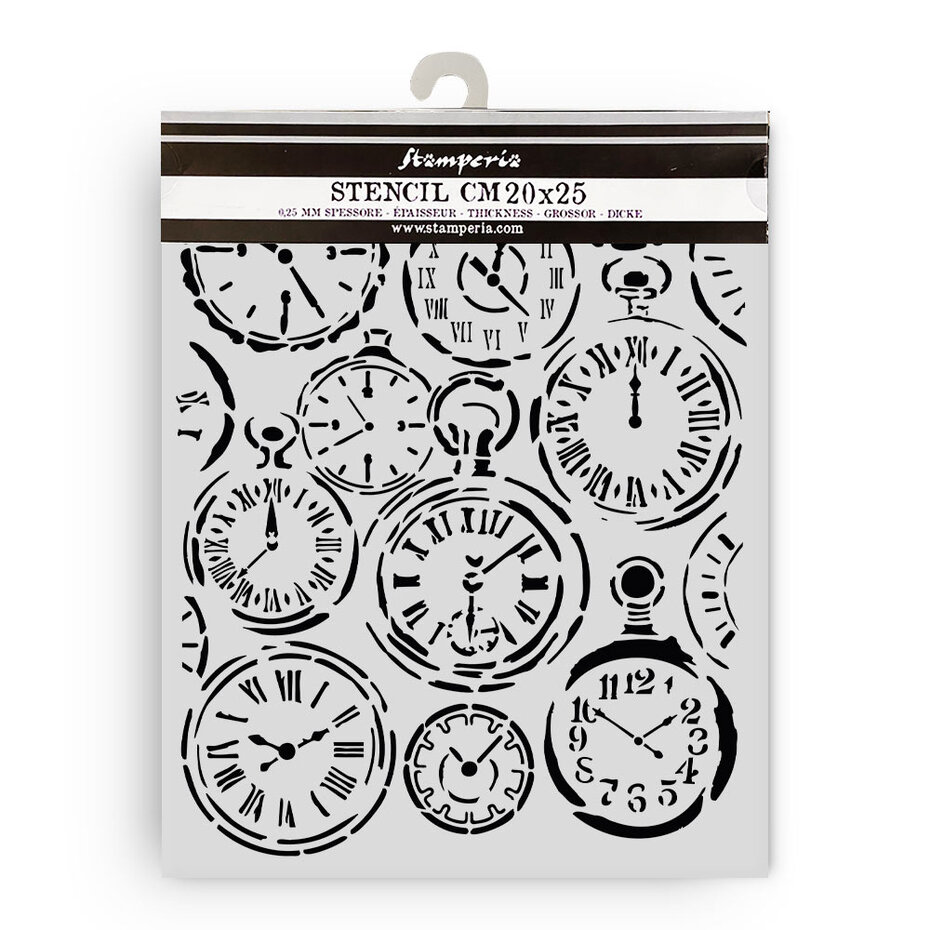 Stamperia - Gardens of Time Thick Stencil 20x25cm Mixed Clocks by Antonis Tzanidakis