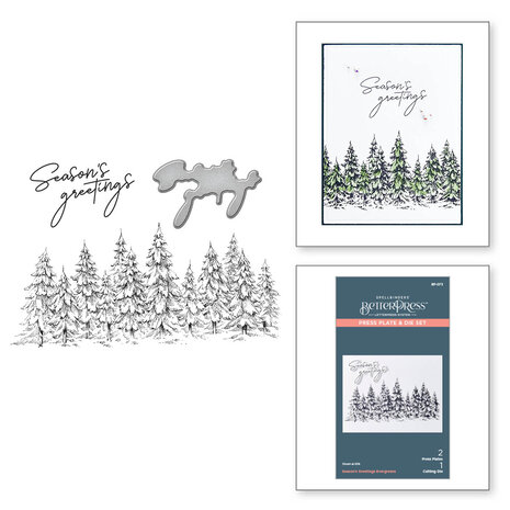 Spellbinders -BetterPress - Seasons Greetings Evergreens Press Plate & Die Set