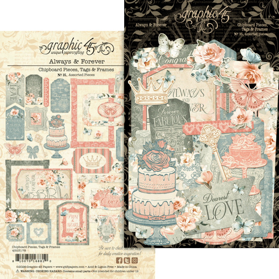Graphic 45 - Always & Forever Chipboard Pieces, Tags & Frames