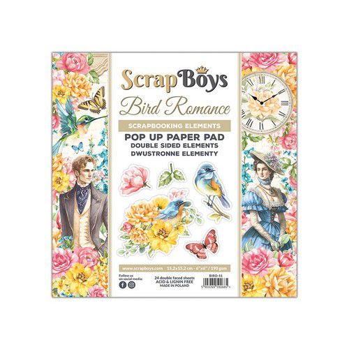 Scrapboys POP UP PaperPad double sided elements Bird Romance 6x6   