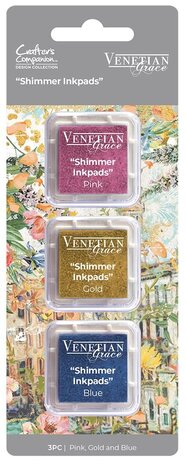 Crafter's Companion - Venetian Grace Shimmer Inkpads Pink/Gold/Blue Crafter's Companion - Venetian Grace Shimmer Inkpads Pink/Gold/Blue