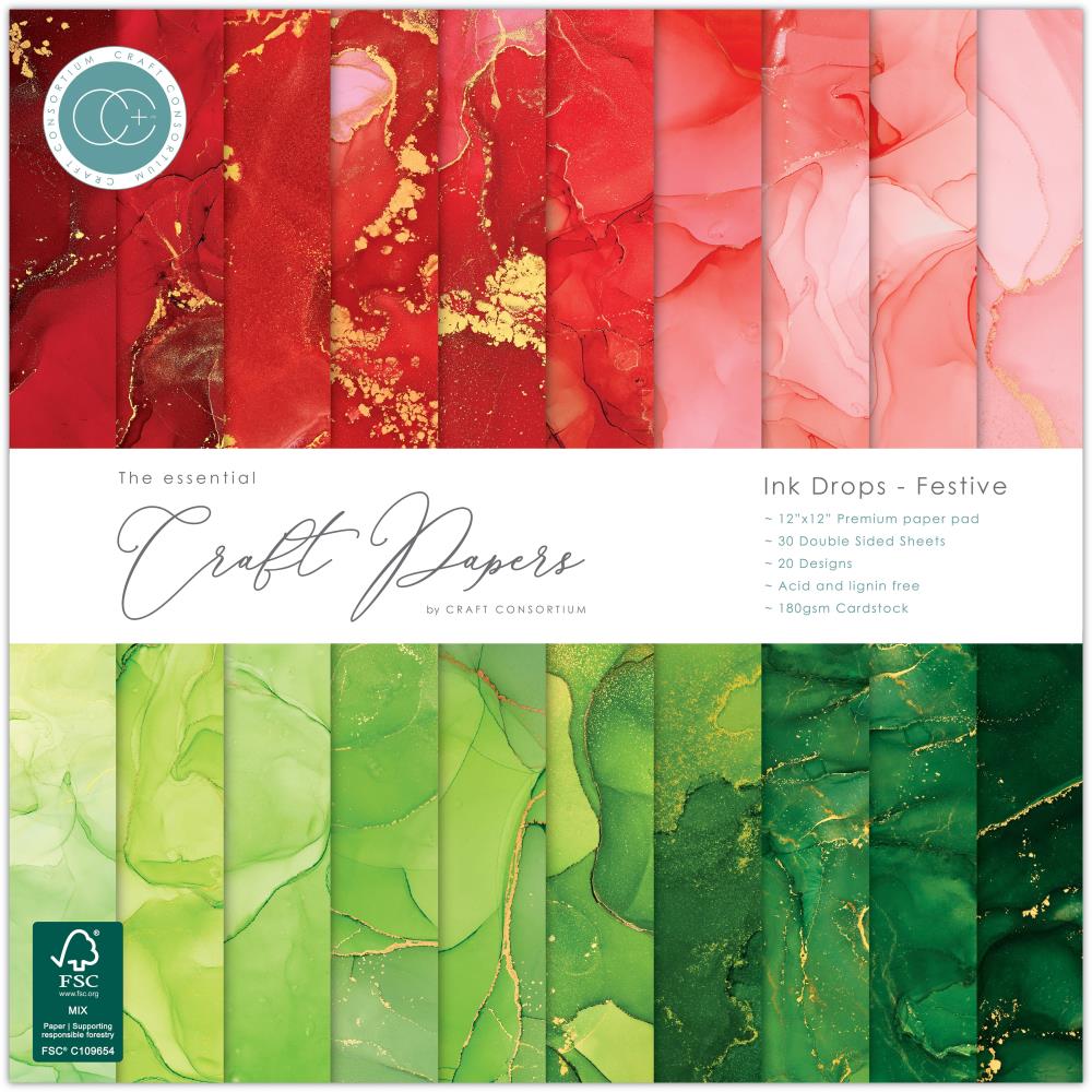  Craft Consortium - Double-Sided Paper Pad 12"X12" 30/Pkg - Ink Drops - Festive 