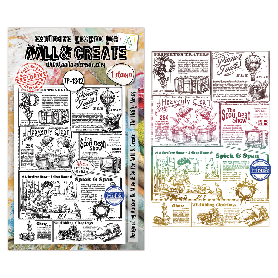 AALL & Create - Post & Ink A5 Stamp Bundle by Janet Klein Geometric Gazette A6 Stamp Sets The Daily News by Autour De Mwa & Co