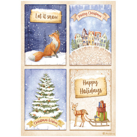 Stamperia - Winter Valley A4 Rice Paper 4 Cards Fox
