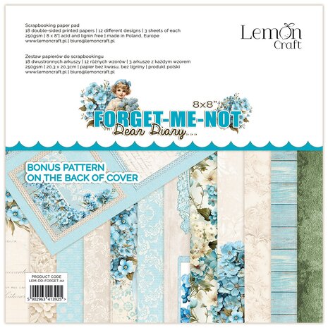 Lemon Craft - Dear Diary Forget-Me-Not 8x8 Inch Paper Pad Lemon Craft - Dear Diary Forget-Me-Not 8x8 Inch Paper Pad