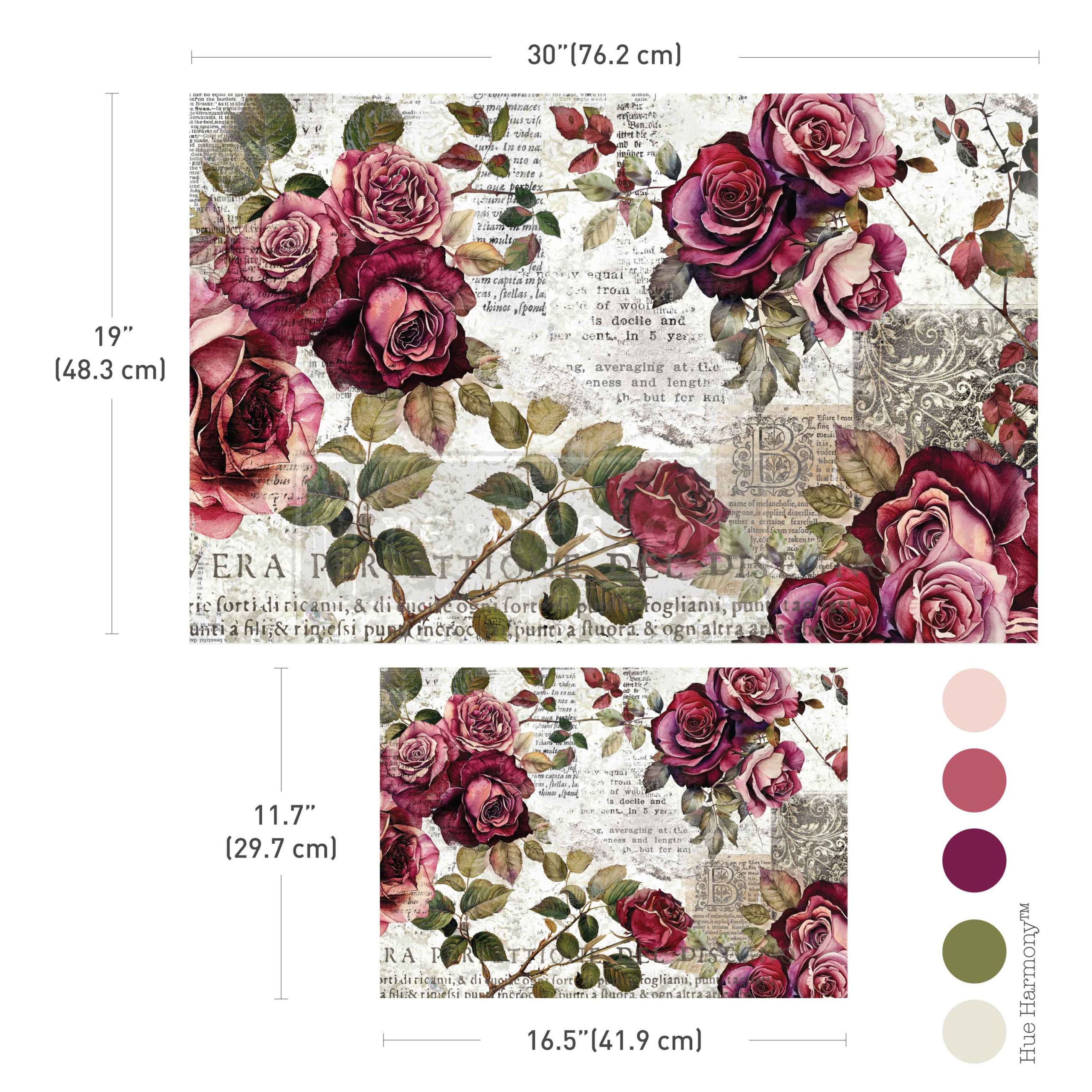 Re-Design with Prima - Double Delight Decoupage Fiber Paper Set – Crimson Elegance – Total 2 sheets – 1 sheet, 19.5″x30″ + 1 sheet, 11.7″x16.5″