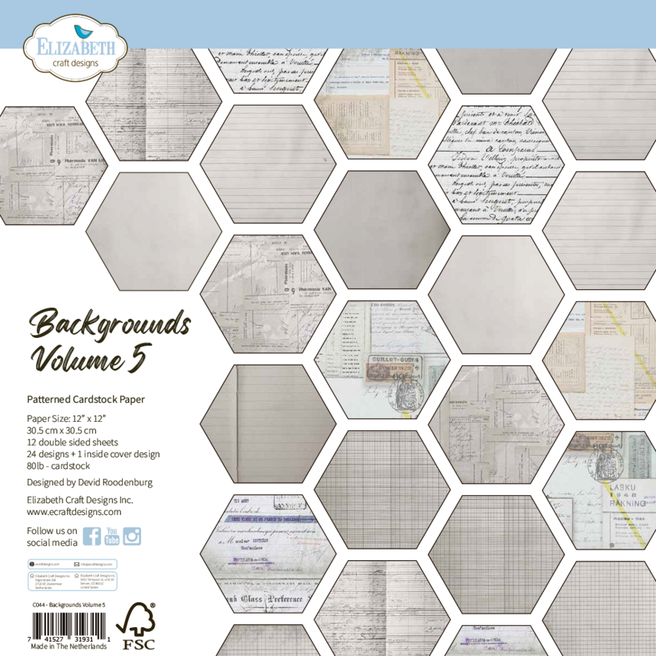 Elizabeth Craft  - Beautifully Worn 12x12 Inch Patterned Cardstock Backgrounds Volume 5 by Devid Roodenburg