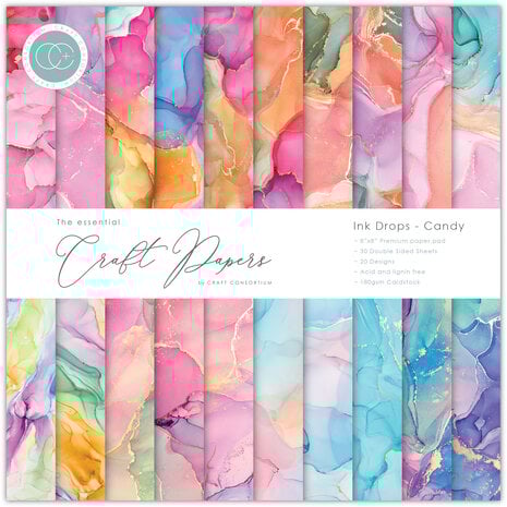 Craft Consortium Essential Craft Papers 8x8 Inch Paper Pad Ink Drops Candy