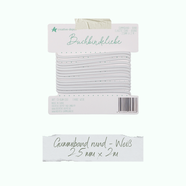 Creative Depot -  Gummiband - Weiß - rund - Buchbindeliebe  Creative Depot -  Gummiband - Weiß - rund - Buchbindeliebe