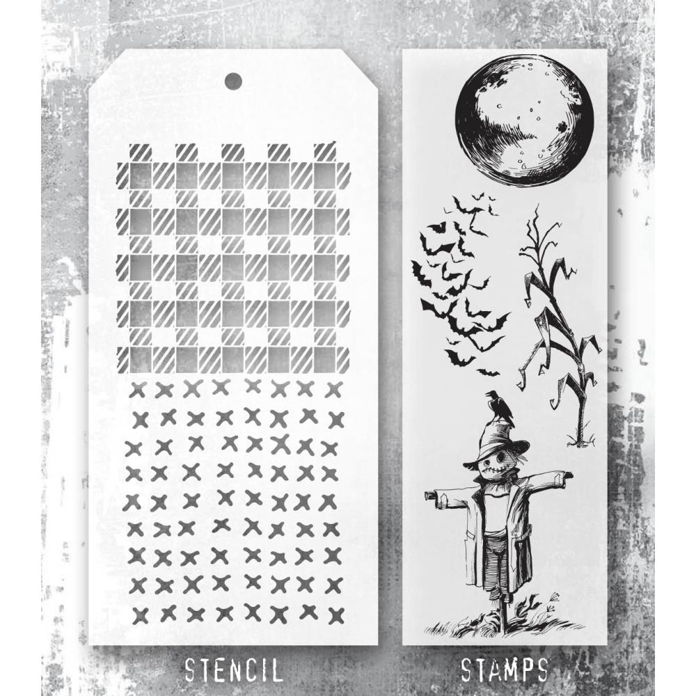 Tim Holtz Mixed-Media Stamps & Stencil Set -  The Scarecrow Tim Holtz Mixed-Media Stamps & Stencil Set -  The Scarecrow