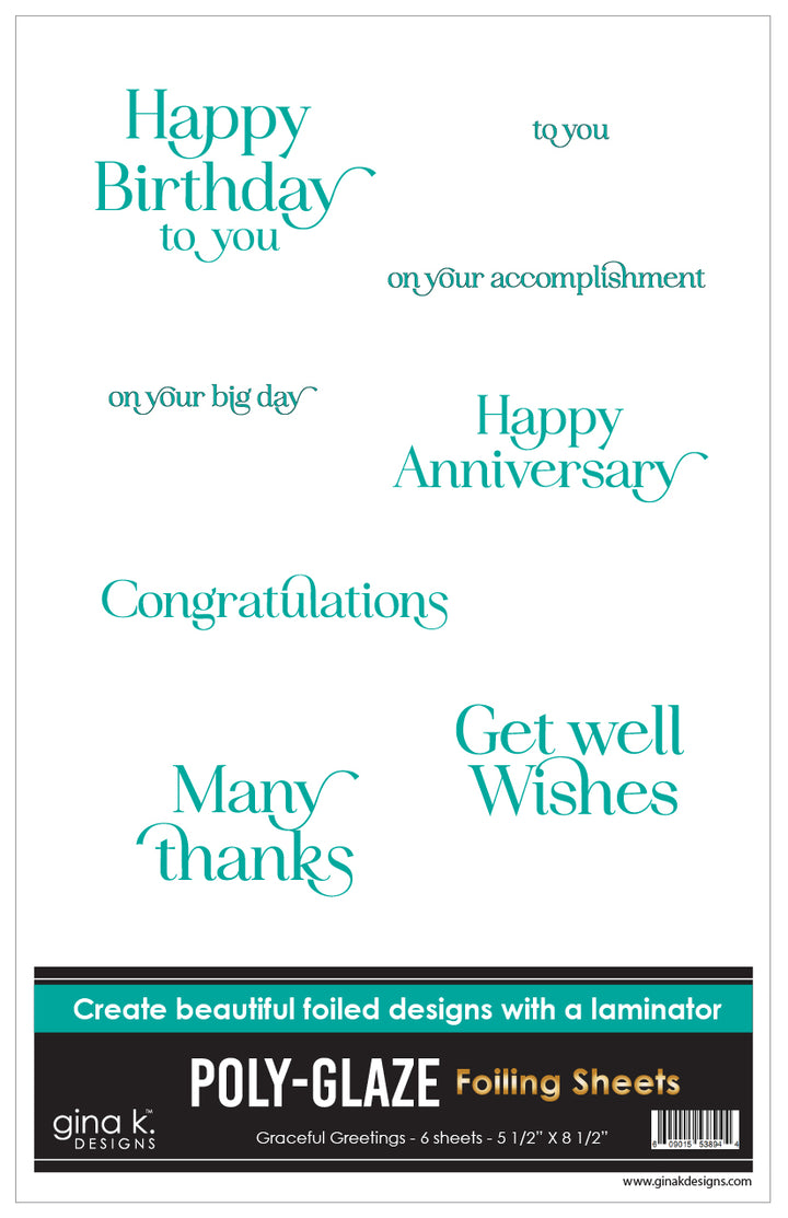 Gina K Designs - POLY-GLAZE Foiling Sheets- Graceful Greetings
