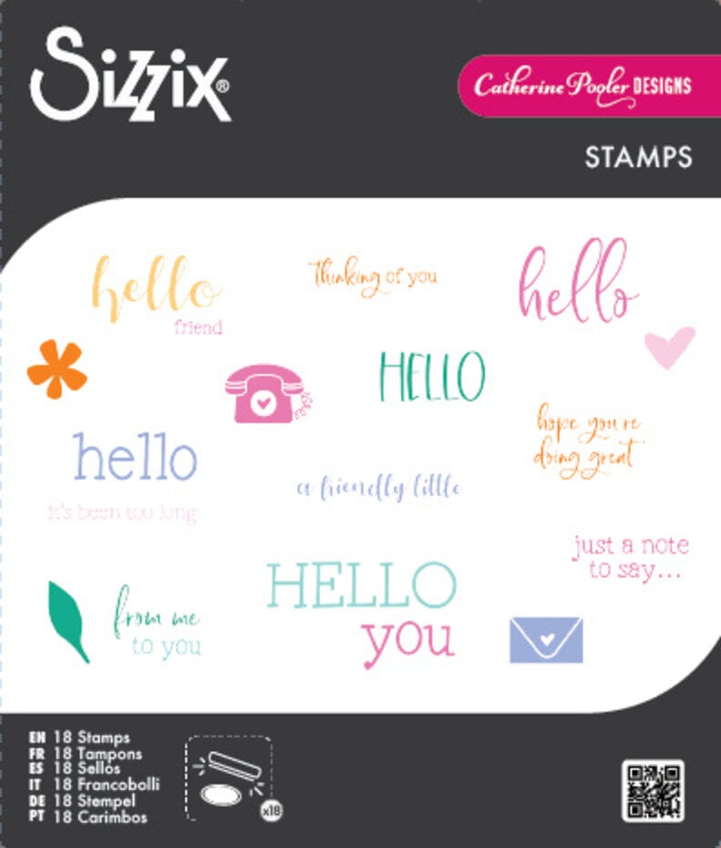Sizzix - Clear Stamps Print & Pattern Hello Sentiments (18pcs) by Catherine Pooler