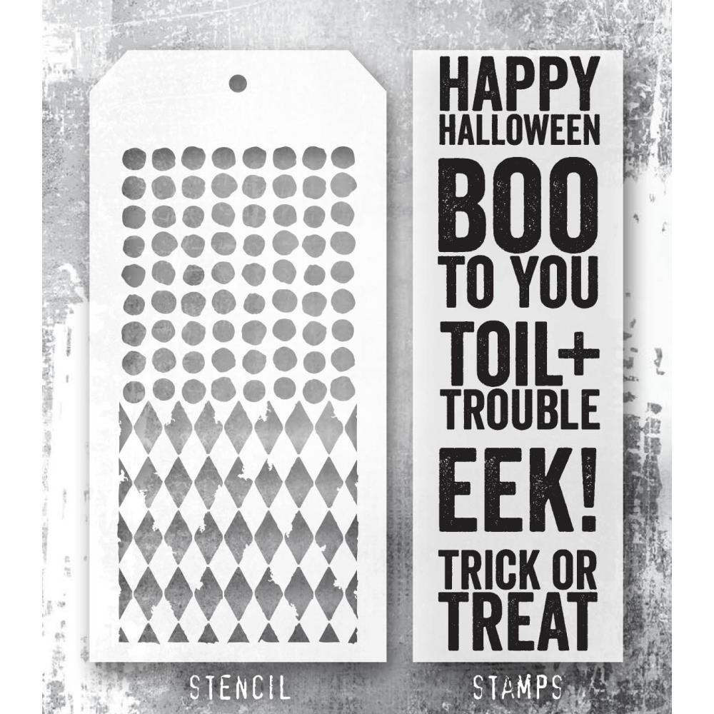 Tim Holtz Mixed-Media Stamps & Stencil Set -   Bold Frights