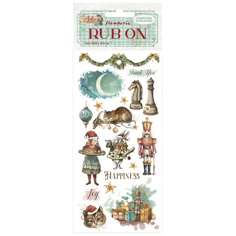 Stamperia - Alice in Christmas Rub-on 4x8,5 Inch Happiness