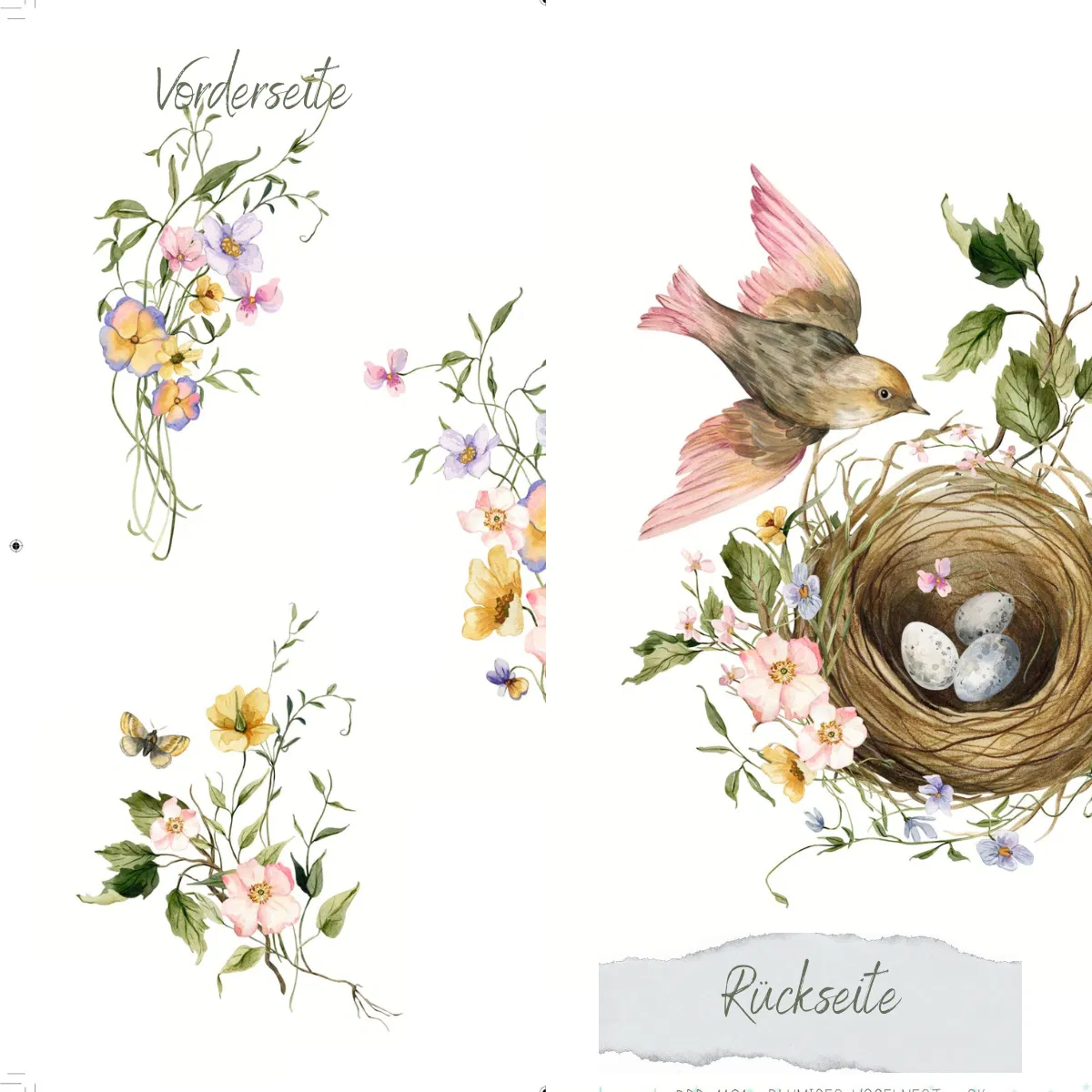 Creative Depot - Designpapier - Blumiges Vogelnest - Doppelseitig bedruckt